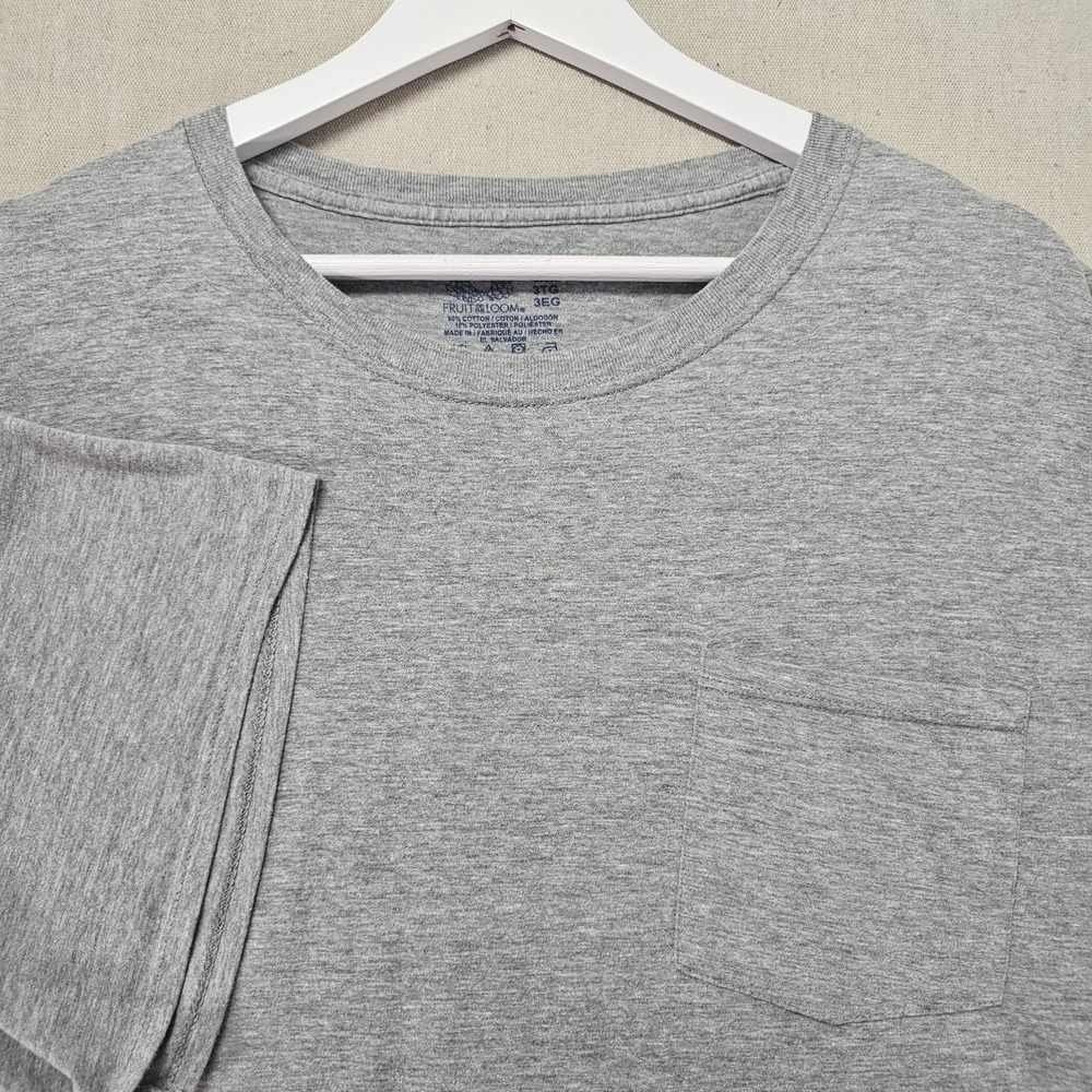 Fruit of the Loom Men's 3XL Gray Pocket Tee 100% Cotton Heavyweight T-Shirt FOTL